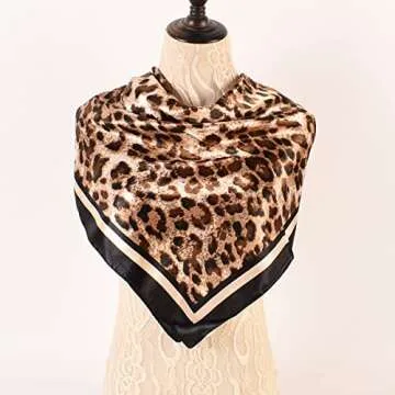 EIysee 35 x 35 Women's Fashion Pattern Large Square Silk Like Hair Scarf Head Sleeping Wrap Satin Neck Bandana for Gift (Leopard print-black border)…