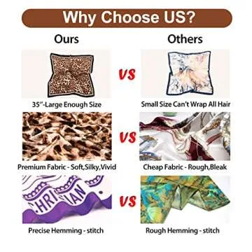 EIysee 35 x 35 Women's Fashion Pattern Large Square Silk Like Hair Scarf Head Sleeping Wrap Satin Neck Bandana for Gift (Leopard print-black border)…