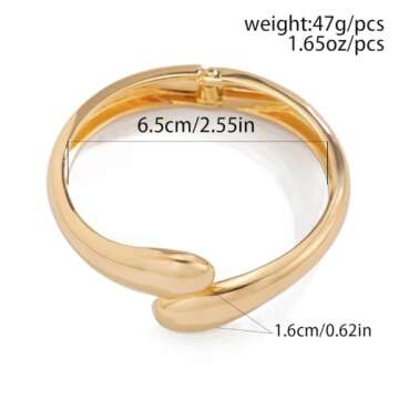Inactwin Gold Bangle Bracelets for Women Chunky Cuff Bracelet 18K Gold Plated Open Teardrop Bangle Set Wide Wire Irregular Minimalist Silver Jewelry (thick gold bangles 2pc)