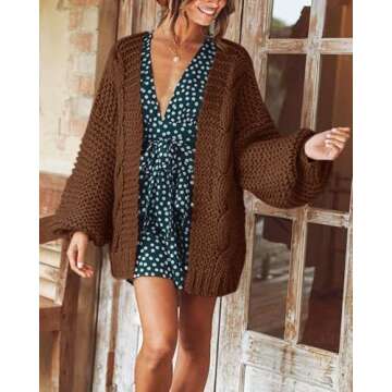 Remikstyt Womens Chunky Cardigan Cable Knit Oversized Open Front Cardigan Sweaters Reddish Brown