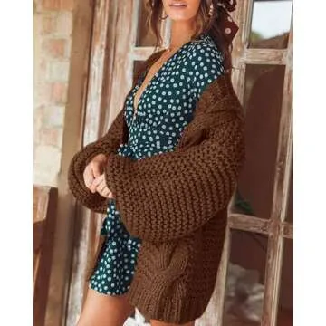 Remikstyt Womens Chunky Cardigan Cable Knit Oversized Open Front Cardigan Sweaters Reddish Brown