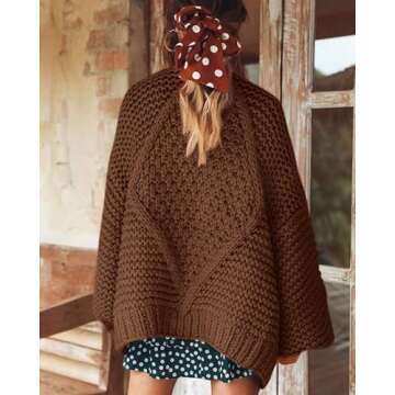 Remikstyt Womens Chunky Cardigan Cable Knit Oversized Open Front Cardigan Sweaters Reddish Brown