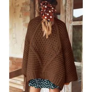 Remikstyt Womens Chunky Cardigan Cable Knit Oversized Open Front Cardigan Sweaters Reddish Brown