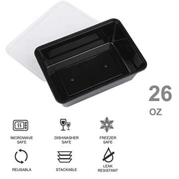 IUMÉ 50-Pack Meal Prep Containers - 26 OZ Microwavable and Reusable