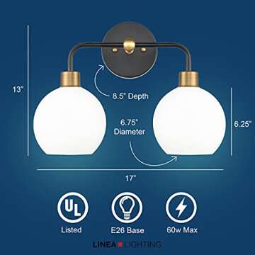 Linea di Liara Lukasa Bathroom Vanity Lights with 2 Bulbs