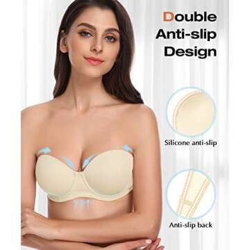 Wingslove Women's Strapless Full Figure Bra Underwire Multiway Contour Plus Size Bra Red Carpet