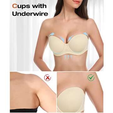 Wingslove Women's Strapless Full Figure Bra Underwire Multiway Contour Plus Size Bra Red Carpet