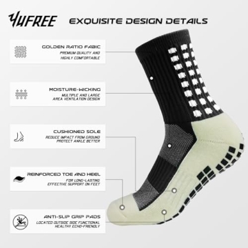 Yufree Soccer Socks with Anti Slip Grip - 4 Pairs