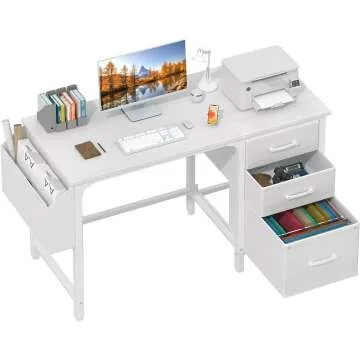White 47" Lufeiya Computer Desk with File Drawers