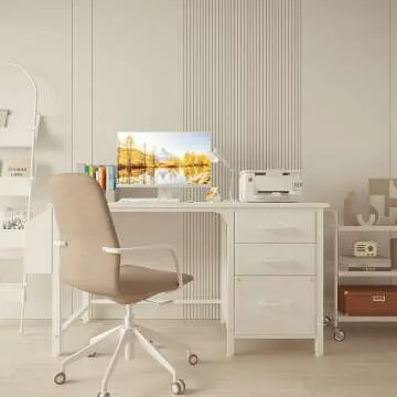 White 47" Lufeiya Computer Desk with File Drawers
