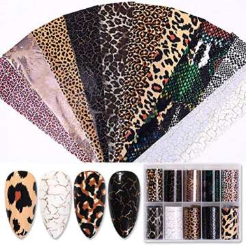 20 Roll Animal Print Nail Foil Transfer Sticker Decals, Leopard Tiger Snake Skin Nail Art Foil for Nail Design, Colorful Holographic Transfer Nail Foils Manicure Tips Decoration