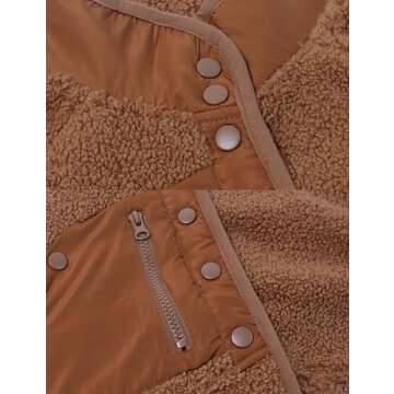 AMEBELLE Women's Cropped Fuzzy Fleece Jacket Full Zip Lined Winter Casual Warm Sherpa Jacket Coat Outerwear with Pockets(2789-Brown-M)