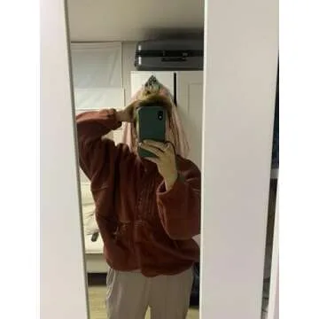 AMEBELLE Women's Cropped Fuzzy Fleece Jacket Full Zip Lined Winter Casual Warm Sherpa Jacket Coat Outerwear with Pockets(2789-Brown-M)