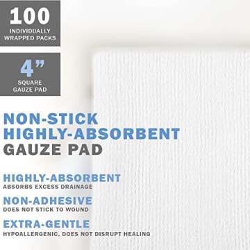 EVERLIT [Extra-Thick] 4''x4'' Sterile Gauze Pad 12-Ply, 100 Pack, Individual Wrapped, Ultra Absorben...