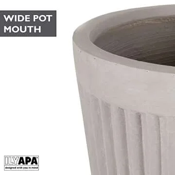 Ilyapa 14x14 inch Fluted Large Modern Concrete Outdoor Planter, Large Indoor Plant Pot with Drainage - Cement Vase for Tree, Porch, Deck, 14 Inch Pots for Plants, Indoor/Outdoor