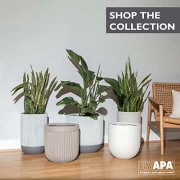 Ilyapa 14x14 inch Fluted Large Modern Concrete Outdoor Planter, Large Indoor Plant Pot with Drainage - Cement Vase for Tree, Porch, Deck, 14 Inch Pots for Plants, Indoor/Outdoor