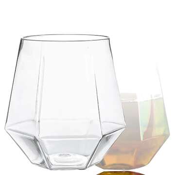 40 count Diamond Unbreakable Stemless Plastic Wine Champagne Whiskey Glasses Elegant Durable Disposable Indoor Outdoor Ideal for Home, Office, Bars, Wedding, 12 Ounce Cups (Clear)