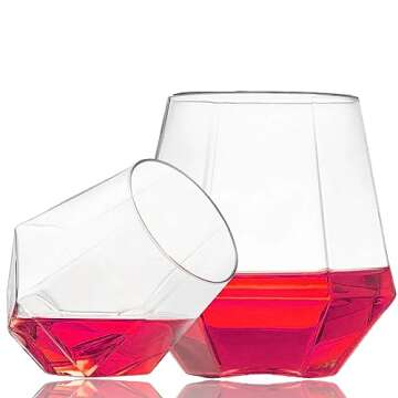 40 count Diamond Unbreakable Stemless Plastic Wine Champagne Whiskey Glasses Elegant Durable Disposable Indoor Outdoor Ideal for Home, Office, Bars, Wedding, 12 Ounce Cups (Clear)