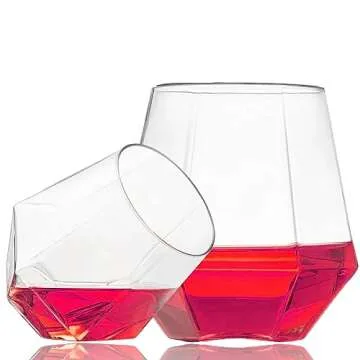 40 count Diamond Unbreakable Stemless Plastic Wine Champagne Whiskey Glasses Elegant Durable Disposable Indoor Outdoor Ideal for Home, Office, Bars, Wedding, 12 Ounce Cups (Clear)