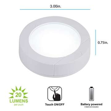 GE Wireless LED Puck Lights, Battery Operated, 20 Lumens, Touch Light, Tap Light, Stick on Lights, U...