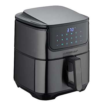 GoWISE USA 7-Quart Air Fryer & Dehydrator MAX STEEL XL- with Touchscreen Display with Stackable Dehydrating Racks with Preheat & Mute Functions + 100 Recipes (Black Stainless Steel)