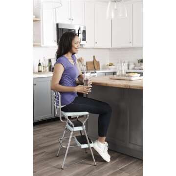 COSCO Stylaire Retro Chair + Step Stool with Flip-Up Seat, Teal