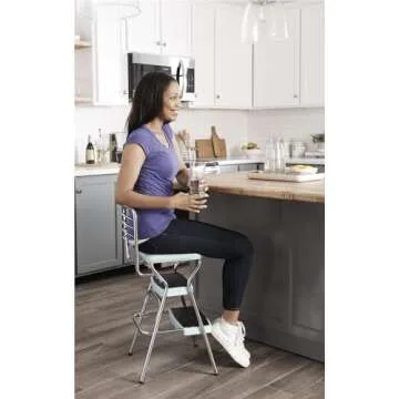 COSCO Stylaire Retro Chair + Step Stool with Flip-Up Seat, Teal
