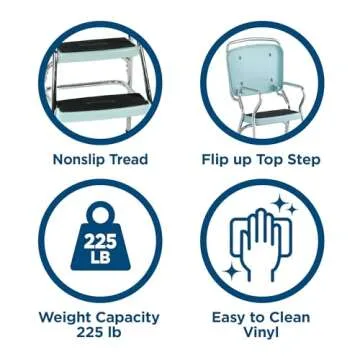 COSCO Stylaire Retro Chair + Step Stool with Flip-Up Seat, Teal