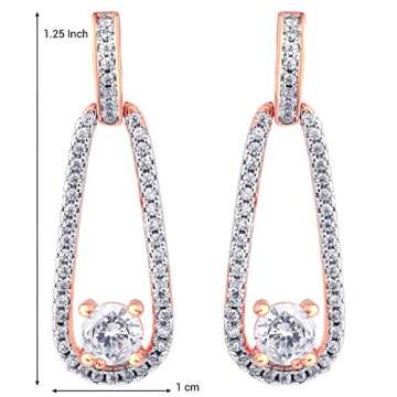Aheli Bollywood Party Wear CZ Rose Gold Tone Dangle Earrings Indian Ethnic Wedding Fashion Jewelry for Women