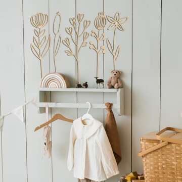 Wooden Flowers Wildflower Wall Decor 7 Pcs Colorable Wood Flowers Cutout Signs Boho Nursery Decor for Girl Baby Bedroom Living Room Home Decoration Bohemian Wall Hanging Art for DIY Crafts (a)