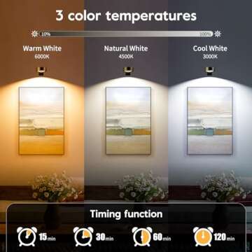 Brightown 2-Pack Picture Lights for Wall,Rechargeable Battery Operated Painting Light Magnetic Art D...