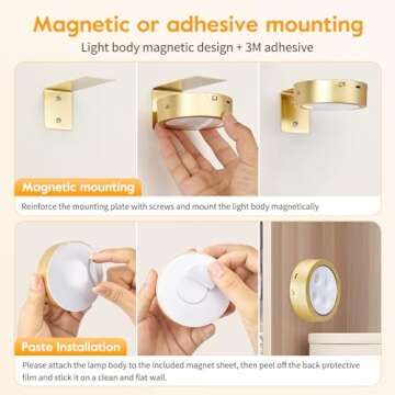 Brightown 2-Pack Picture Lights for Wall,Rechargeable Battery Operated Painting Light Magnetic Art Display Light with Remote, Puck Lights, Dimmable & Timer Art Lighting for Paintings Wireless,Gold