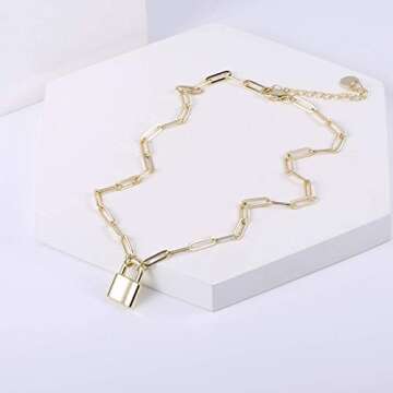 BOUTIQUELOVIN Gold Paperclip Chain Lock Necklace for Women | 14K Gold Plated Thick Necklaces Link Chain Choker Necklaces Chunky Pendants Jewelry