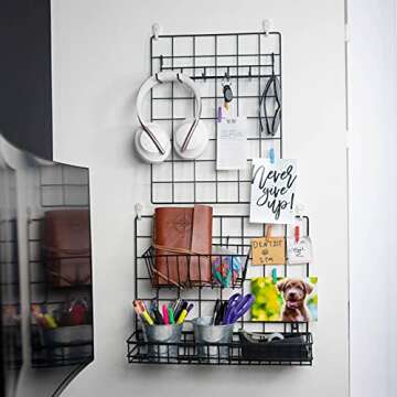 Hanging Baskets & Hooks for Wire Wall Grid Panel | Grid Wall Accessories for Storage & Display | Wir...