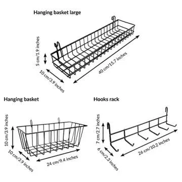 Hanging Baskets & Hooks for Wire Wall Grid Panel | Grid Wall Accessories for Storage & Display | Wire Wall Baskets & Hooks for Home & Office | Grid Panel Organizer & Pegboard Storage