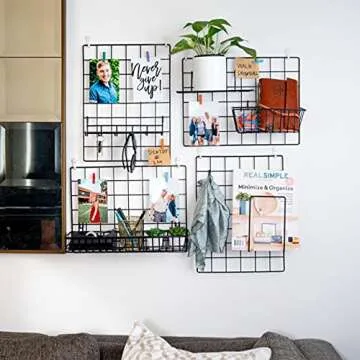 Hanging Baskets & Hooks for Wire Wall Grid Panel | Grid Wall Accessories for Storage & Display | Wire Wall Baskets & Hooks for Home & Office | Grid Panel Organizer & Pegboard Storage