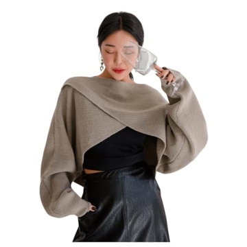 COZYEASE Women's Criss Cross Boat Neck Long Sleeve Crop Sweater Solid Casual Plain Sweater Coat Mocha Brown M