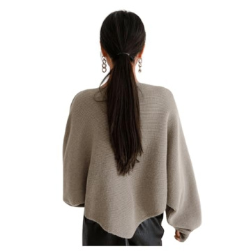 COZYEASE Women's Criss Cross Boat Neck Long Sleeve Crop Sweater Solid Casual Plain Sweater Coat Mocha Brown M