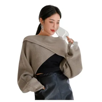 COZYEASE Women's Criss Cross Boat Neck Long Sleeve Crop Sweater Solid Casual Plain Sweater Coat Mocha Brown M