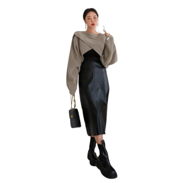 COZYEASE Women's Criss Cross Boat Neck Long Sleeve Crop Sweater Solid Casual Plain Sweater Coat Mocha Brown M