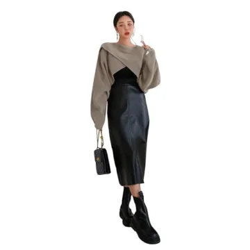 COZYEASE Women's Criss Cross Boat Neck Long Sleeve Crop Sweater Solid Casual Plain Sweater Coat Mocha Brown M