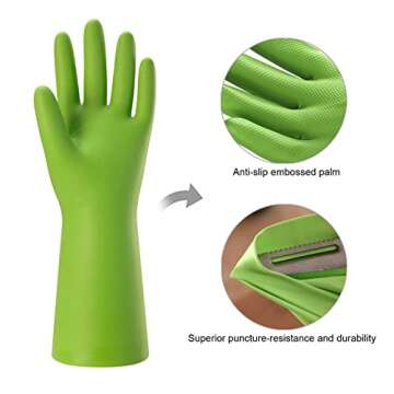 Bamllum 3 Pairs Rubber Cleaning Gloves for Household - Reusable Dishwashing Gloves for Kitchen, Flex...