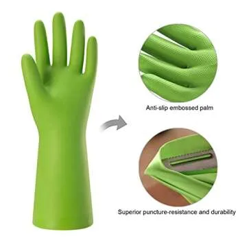 Bamllum 3 Pairs Rubber Cleaning Gloves for Household - Reusable Dishwashing Gloves for Kitchen, Flex...