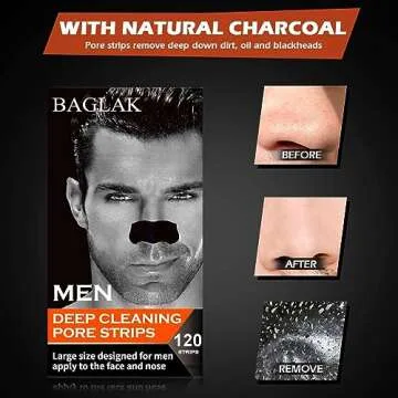 BAGLAK Men Blackhead Pore Strips - 120 Strips - Deep Cleansing - Face Nose Pores - Blackheads Remova...