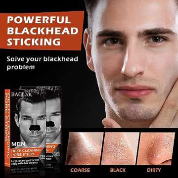 BAGLAK Men Blackhead Pore Strips - 120 Strips - Deep Cleansing - Face Nose Pores - Blackheads Removal - Large Size For Nose+Face