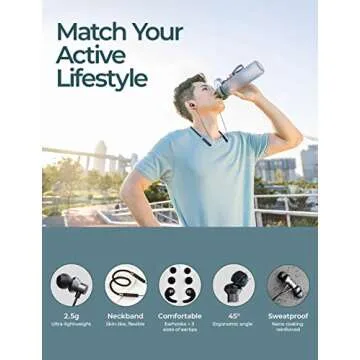 Linklike Comfort-Fit Small Earbuds - Foldable Neckband Bluetooth 5.0 Headphones Lightweight for Running & Workout, HiFi Stereo Sport Wireless Earphones w/HD Mic, IPX7 Waterproof, Earhooks (Black)