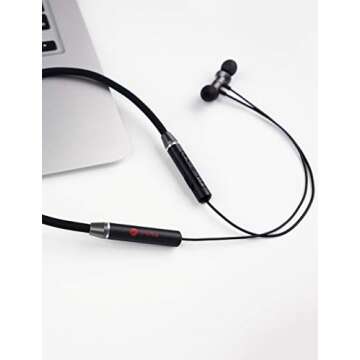 Linklike Comfort-Fit Small Earbuds - Foldable Neckband Bluetooth 5.0 Headphones Lightweight for Running & Workout, HiFi Stereo Sport Wireless Earphones w/HD Mic, IPX7 Waterproof, Earhooks (Black)