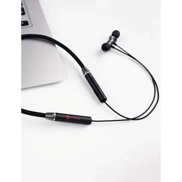 Linklike Comfort-Fit Small Earbuds - Foldable Neckband Bluetooth 5.0 Headphones Lightweight for Running & Workout, HiFi Stereo Sport Wireless Earphones w/HD Mic, IPX7 Waterproof, Earhooks (Black)