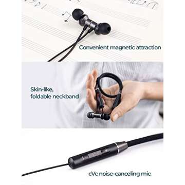 Linklike Comfort-Fit Small Earbuds - Foldable Neckband Bluetooth 5.0 Headphones Lightweight for Running & Workout, HiFi Stereo Sport Wireless Earphones w/HD Mic, IPX7 Waterproof, Earhooks (Black)