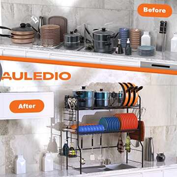 Skycarper Over The Sink Dish Drying Rack 2 Tier Organizer Shelf with Pan and Pot Rack Iron